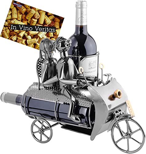 BRUBAKER Flaschenhalter Paar auf Motorrad mit Beiwagen Metall Skulptur Geschenk mit Geschenkkarte von BRUBAKER