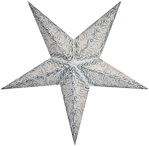 BRUBAKER Papierstern Falt Weihnachtsstern Batik Weiß mit Sternausschnitten und Stickerei in Gold/Mintgrün 60 cm Ø von BRUBAKER