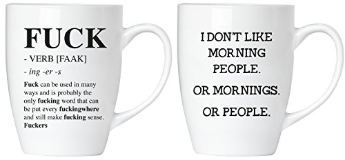 BRUBAKER Tassen Geschenkset - Fuck! I Don't Like Morning People. Or Mornings. Or People - Tassen Set aus Keramik - mit Grußkarte und Geschenkpackung von BRUBAKER