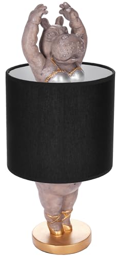 BRUBAKER Tisch- oder Nachttischlampe Nilpferd Ballerina - Tischleuchte mit Keramikfuß und Stoffschirm - 43 cm Höhe, Schwarz Grau von BRUBAKER