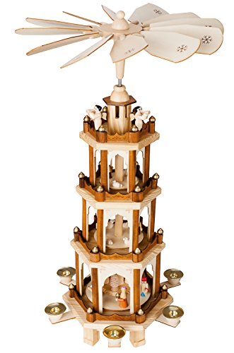 BRUBAKER Weihnachtspyramide Holzpyramide - Natur - 4 Etagen - 60 cm Höhe - handbemalte Figuren von BRUBAKER