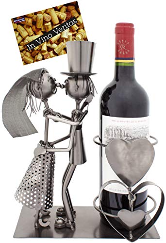 BRUBAKER Weinflaschenhalter Hochzeitspaar - Flaschenständer aus Metall mit Grußkarte für Weingeschenk von BRUBAKER