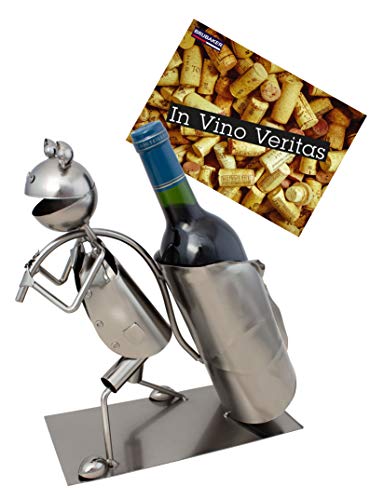 BRUBAKER Weinflaschenhalter Laub Frosch - Deko-Objekt Metall - Flaschenständer - mit Grußkarte für Weingeschenk von BRUBAKER