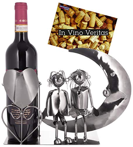 BRUBAKER Weinflaschenhalter Liebespaar auf dem Mond - Paar Skulptur Metall - Flaschenständer - mit Grußkarte für Weingeschenk von BRUBAKER