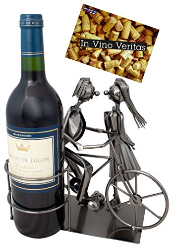 BRUBAKER Weinflaschenhalter Paar mit Fahrrad Deko-Objekt Metall Flaschenständer mit Grußkarte für Weingeschenk von BRUBAKER