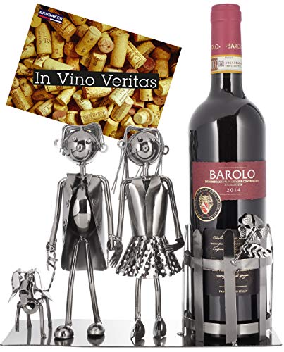 BRUBAKER Weinflaschenhalter Paar mit Hund - Deko-Objekt Metall - Flaschenständer - mit Grußkarte für Weingeschenk von BRUBAKER