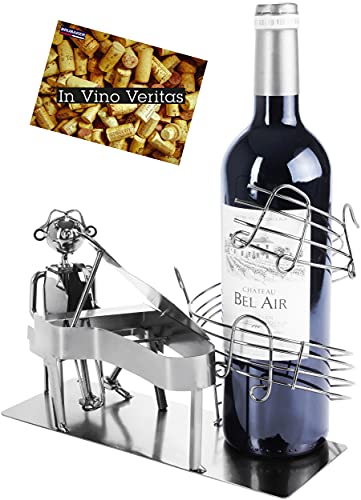BRUBAKER Weinflaschenhalter Pianist am Flügel - Flaschenständer Klavierspieler aus Metall mit Grußkarte für Weingeschenk von BRUBAKER