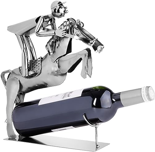 BRUBAKER Weinflaschenhalter Reiter im Sprung Deko-Objekt Metall Flaschenständer mit Grußkarte für Weingeschenk von BRUBAKER
