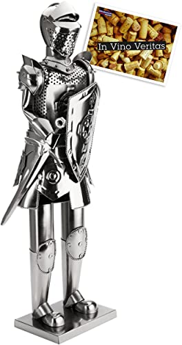 BRUBAKER XXL Weinflaschenhalter Ritter mit Schwert und Schild 59 cm Deko-Objekt Metall Flaschenständer mit Grußkarte für Weingeschenk von BRUBAKER