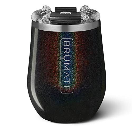 BrüMate Uncork'd XL 400 ml isoliertes Weinglas mit 100% auslaufsicherem Deckel – hergestellt aus vakuumisoliertem Edelstahl (Glitzerkohle) von BrüMate