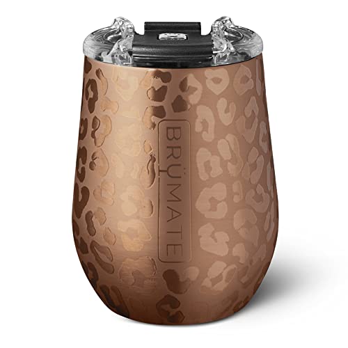 BrüMate Uncork'd XL MÜV – 100% auslaufsicherer isolierter Weinbecher mit Deckel – vakuumisoliertes Edelstahl-Weinglas – perfekt für Reisen & Outdoor (Gold Leopard) von BrüMate