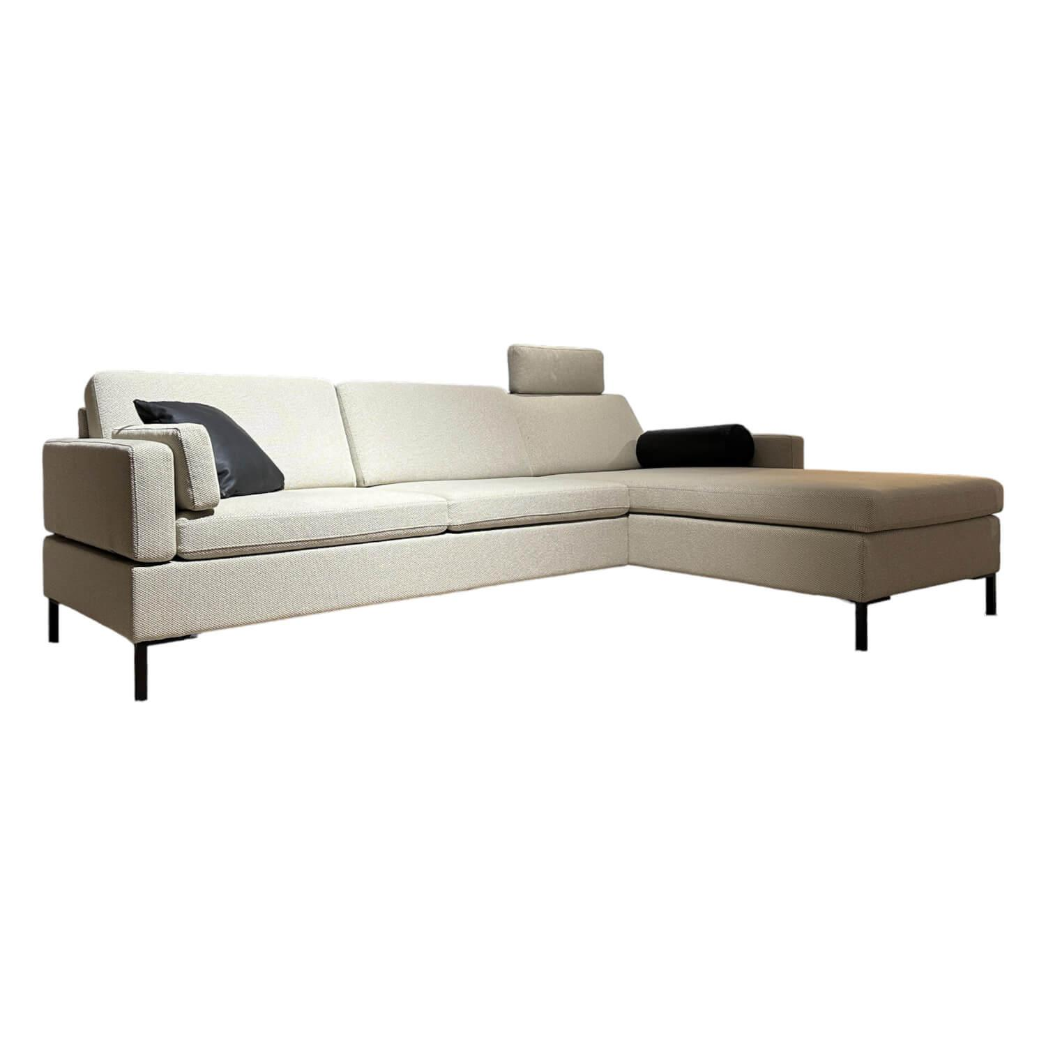 Ecksofa Alba All in One 55/70 Stoff 4057 Beige Winkelfuß Schwarz von Brühl