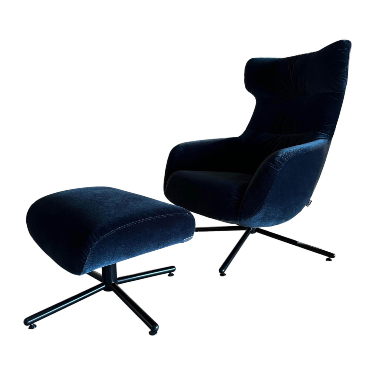 Hochlehnsessel Victor Stoff 4473 69 Dunkelblau Kreuzfuß Schwarz Inklusive Hocker von Brühl
