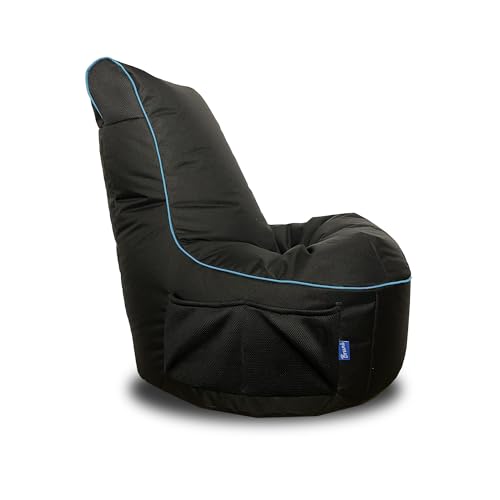 Bruni Cockpit – schwarzer Gaming-Sitzsack zum Zocken mit Lehne und Fach, Indoor und Outdoor geeignet, in Deutschland gefertigt (Schwarz/Blau) von Bruni