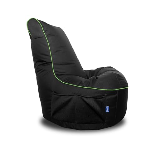 Bruni Cockpit – schwarzer Gaming-Sitzsack zum Zocken mit Lehne und Fach, Indoor und Outdoor geeignet, in Deutschland gefertigt (Schwarz/Grün) von Bruni