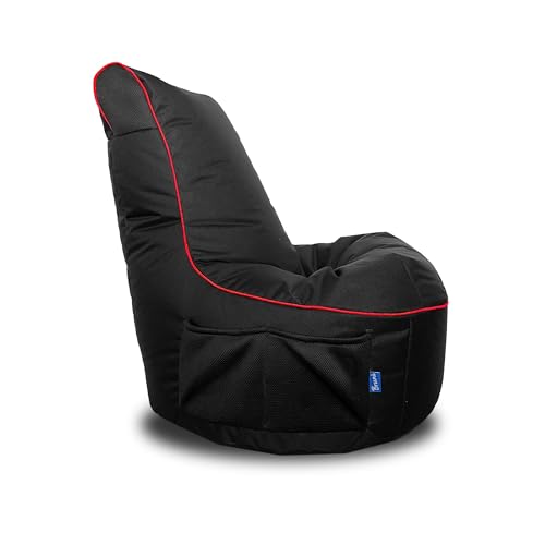 Bruni Cockpit – schwarzer Gaming-Sitzsack zum Zocken mit Lehne und Fach, Indoor und Outdoor geeignet, in Deutschland gefertigt (Schwarz/Rot) von Bruni