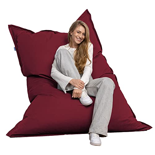 Bruni Riesen-Sitzsack Caree in Bordeaux – rechteckiger XXL-Sitzsack mit 140x180 cm und 400 l Füllung, Bean-Bag mit Innenhülle, Liegesack, Abnehmbarer Bezug, Indoor und Outdoor, aus Deutschland von Bruni