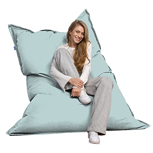 Bruni Riesen-Sitzsack Caree in Eisgrau – rechteckiger XXL-Sitzsack mit 140x180 cm und 400 l Füllung, Bean-Bag mit Innenhülle, Liegesack, Abnehmbarer Bezug, Indoor und Outdoor, aus Deutschland von Bruni