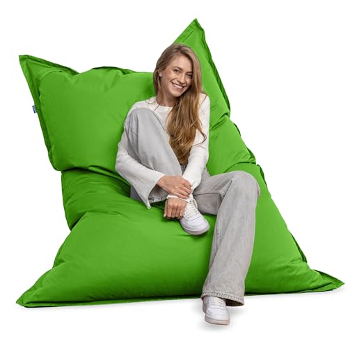 Bruni Riesen-Sitzsack Caree in Grün – rechteckiger XXL-Sitzsack mit 140x180 cm und 400 l Füllung, Bean-Bag mit Innenhülle, Liegesack, Abnehmbarer Bezug, Indoor und Outdoor, aus Deutschland von Bruni