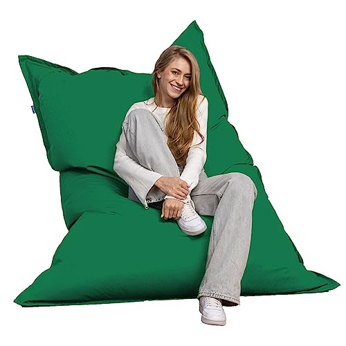 Bruni Riesen-Sitzsack Caree in Tannengrün – rechteckiger XXL-Sitzsack mit 140x180 cm, Bean-Bag mit Innenhülle, Abnehmbarer Bezug, Indoor und Outdoor einsetzbar, aus Deutschland von Bruni