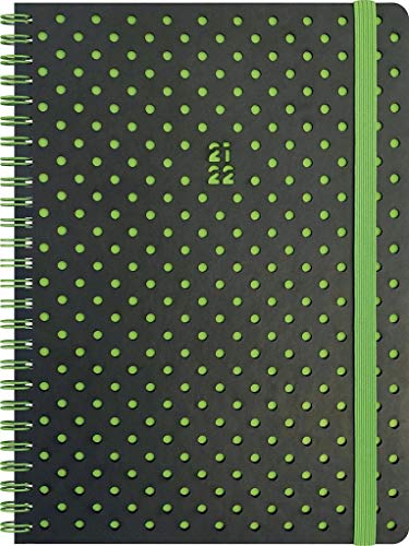 BRUNNEN 1072145162 Schülerkalender 2021/2022 (18 Monate) „Grey & Green“ 2 Seiten = 1 Woche, Blattgröße 14,8 x 21 cm, A5, Kunstleder-Einband mit Lochmuster von Brunnen