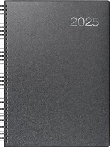 BRUNNEN Buchkalender Modell 763 (2025), 2 Seiten = 1 Woche, A4, 144 Seiten, Bucheinbandstoff Metallico, vulkanschwarz von Brunnen