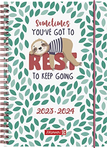 BRUNNEN Schülerkalender „Sloth“ 2023/2024 2 Seiten = 1 Woche A5 weiß/blau von Brunnen