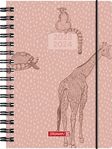 BRUNNEN Schülerkalender „Wild Animals“ 2023/2024 1 Seite = 1 Tag A5 rosa von Brunnen