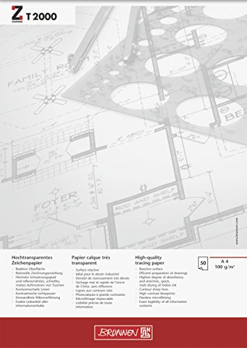 Brunnen 1047464 Zeichen-/Entwurfblock (A4 100g/m² 50 Blatt transparentes Zeichenpapier ZANDERS T 2000) von Brunnen