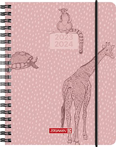 BRUNNEN Schülerkalender „Wild Animals“ 2023/2024 2 Seiten = 1 Woche A6 rosa von Brunnen
