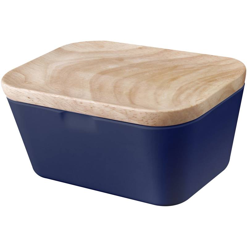 BRUNNER Melamin Butterdose Butter Schale Behälter Holz Brett Deckel Eckig-blau von Brunner