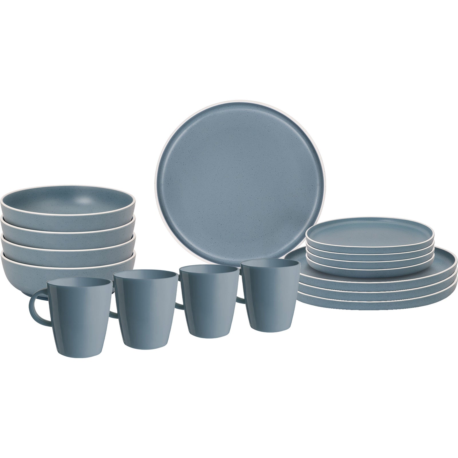 BRUNNER Melamin Geschirr Set Lunch Box Dolomit Stone Touch Camping Teller 16tlg-blau von Brunner