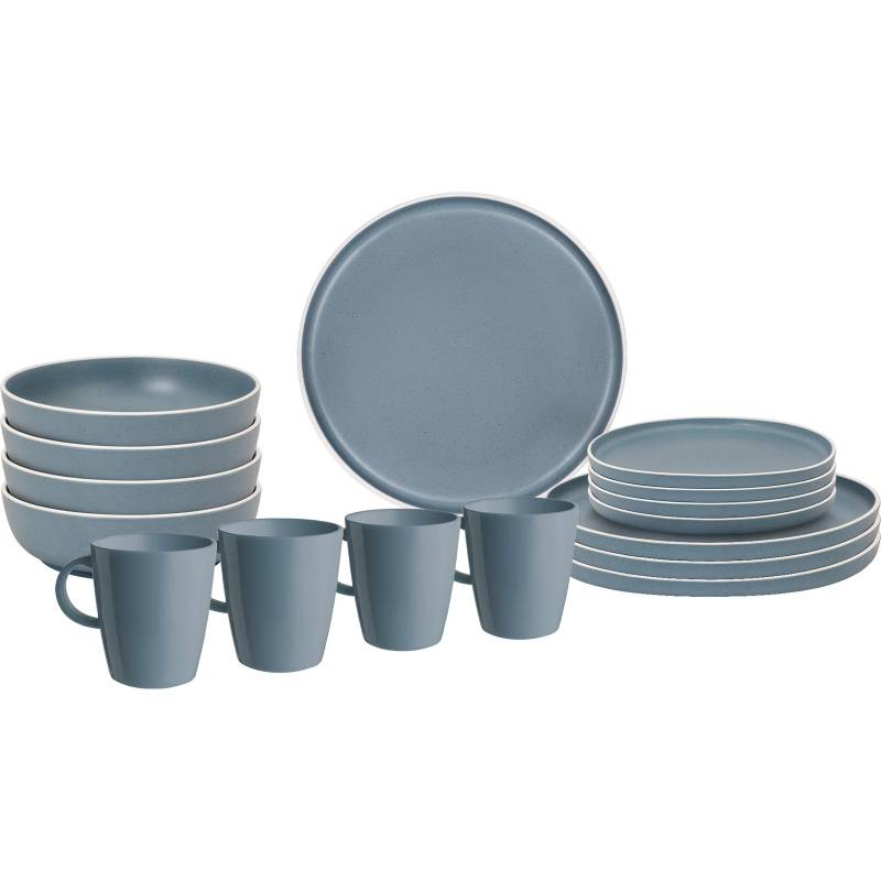 BRUNNER Melamin Geschirr Set Lunch Box Dolomit Stone Touch Camping Teller 16tlg-blau von Brunner