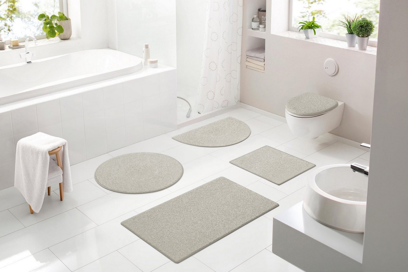 Bruno Banani Badematte Danny, Höhe 20 mm, rutschhemmend beschichtet, schnell trocknend, Polyacryl, rechteckig, 3-tlg. Stand-WC Set, Made in Europe, einfarbiger Badteppich von Bruno Banani