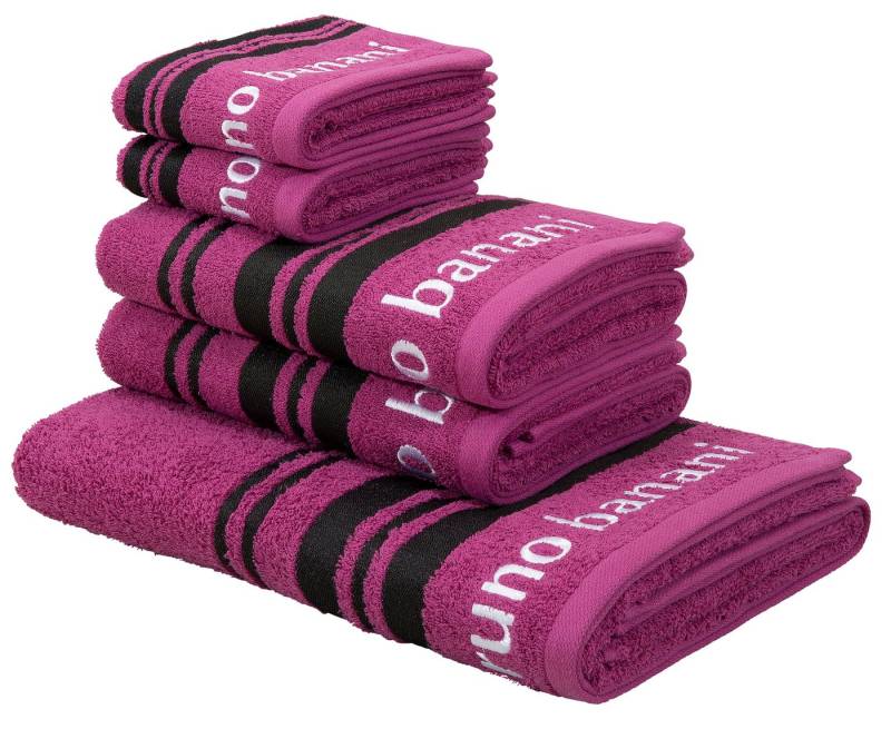 Bruno Banani Handtuch Set Daniel, 1 Duschtuch 70x140, 2 Handtücher 50x100, 2 Gästetücher 30x50, Walkfrottee (Set, 5-St), Streifen-Bordüre & Markenlogo, 100% Baumwolle von Bruno Banani