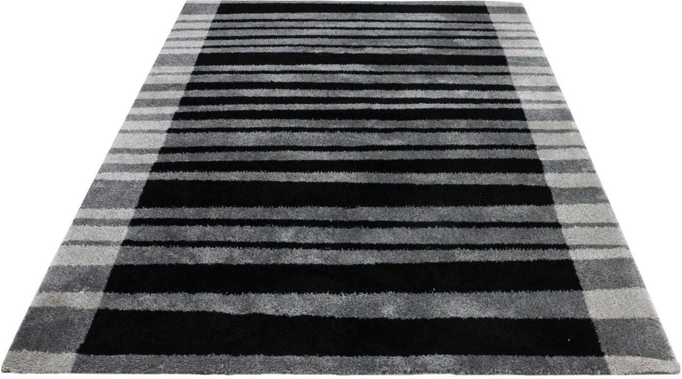Hochflor-Teppich Cameo-Bordüre, Bruno Banani, rechteckig, Höhe: 27 mm, gestreiftes Muster mit Bordüre, angenehme Haptik, Streifen von Bruno Banani