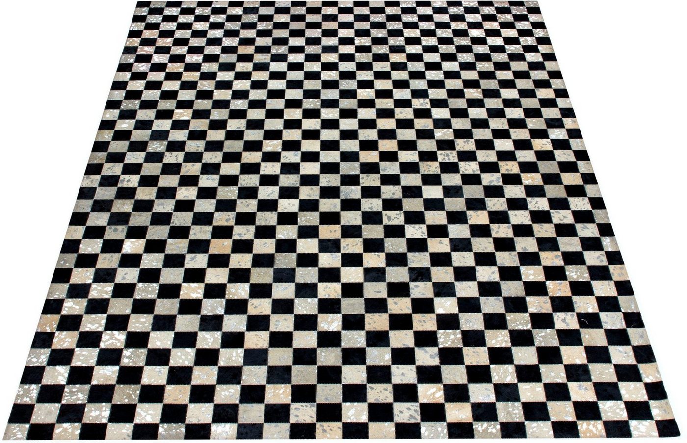 Lederteppich Beron, Bruno Banani, rechteckig, Höhe: 8 mm, Schachbrettmuster, echt Leder, flacher Teppich von Bruno Banani