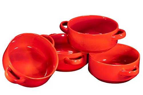 Suppenschüsseln aus Keramik mit Griffen, ofenfeste Schalen für französische Zwiebelsuppe, rote Ofen, Suppenschalen, 4 Stück von Bruntmor