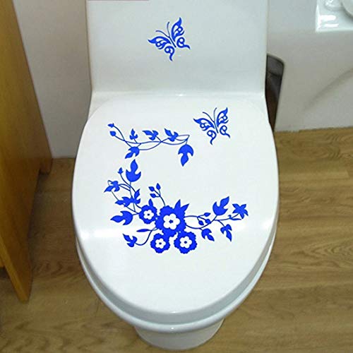 WC-Deckel-Aufkleber, Motiv: Schmetterling und Blume, für Badezimmer, WC-Deckel, abnehmbar blau von Brussels