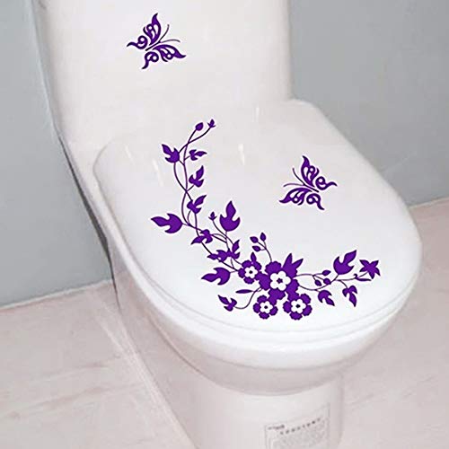 WC-Deckel-Aufkleber, Motiv: Schmetterling und Blume, für Badezimmer, WC-Deckel, abnehmbar violett von Brussels