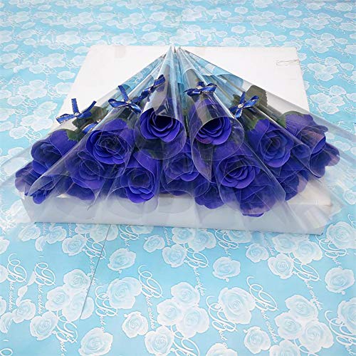 Brüssel08 Kreative 10 Stück Einzelne Stiel künstliche Rosen Seife Blumenstrauß Bad Seife Rose Blütenblätter Hochzeit Party Geschenk für Valentinstag Thanksgiving Day Party Dekoration blau von Brussels08