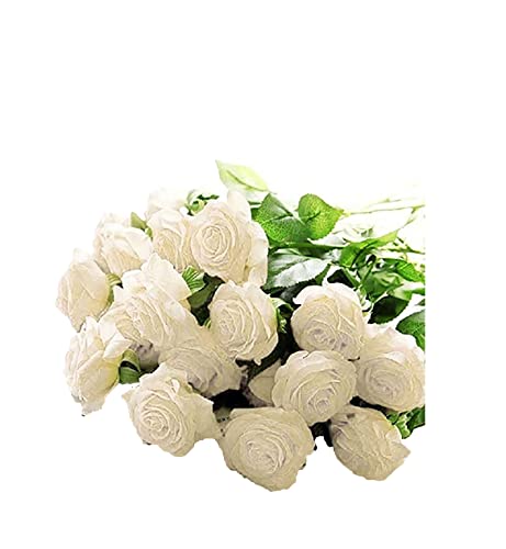 Brussels08 Künstliche Latex-Rosen, mit Stielen, für Hochzeit, Party, Tisch, Blumenstrauß, Weiß, 10 Stück von Brussels08
