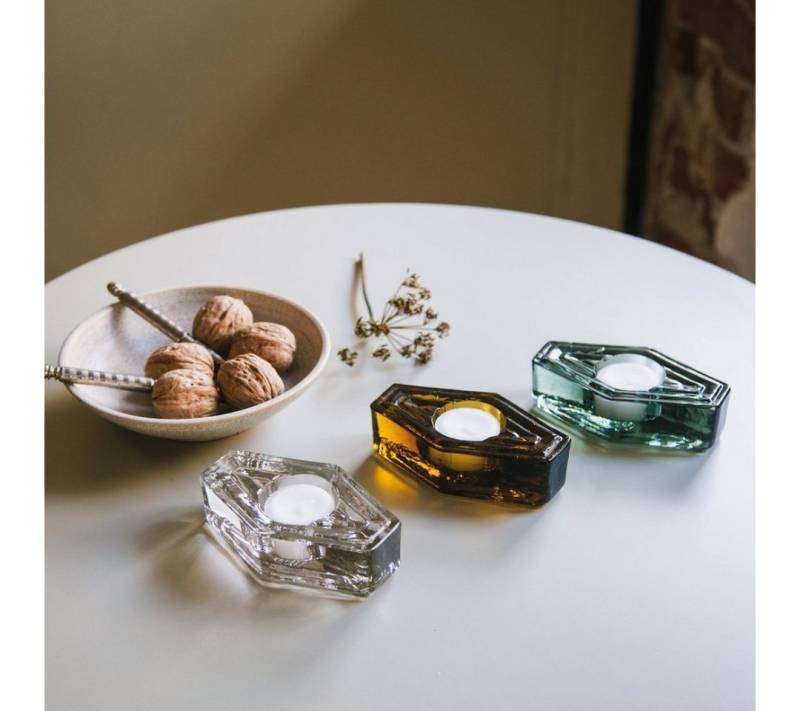 Brût Homeware Teelichthalter Handgefertigter Teelichthalter "Hexagon" aus recyceltem Glas von Brût Homeware