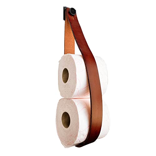 Brute Strength - Luxus Toilettenrollenhalter aus Leder - Cognac - Ersatz-Toilettenrollenhalter - Vollnarbenleder - hängend- kein Bohren - WC-Rollenhalter - Schrankrollenhalter von Brute Strength