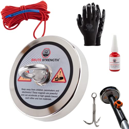 Brute Strength - Magnetfischen set - 700KG - 136mm - Inklusive 20m Seil - Handschuhe - Enterhaken - Supermagnet - Ösenmagnet -Starke Neodym magnet - Magnet angel von Brute Strength