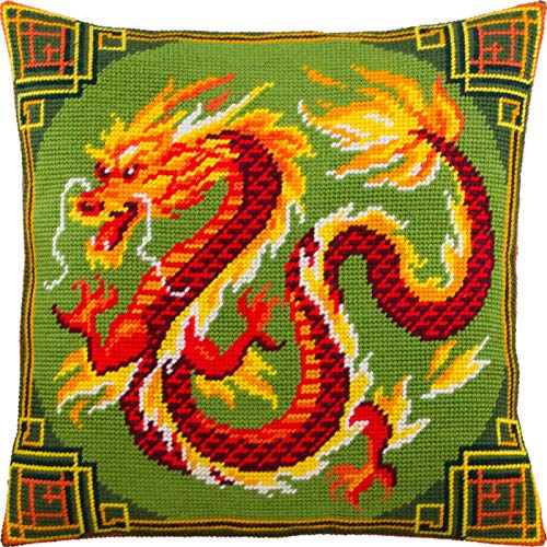Brvsk Chinesischer Drache. Stickset mit bedruckter Gobelin (40 × 40 cm) Stickkissenset für kreative Inneneinrichtung Handarbeitsset für erwachsene Anfänger von Brvsk