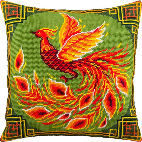 Brvsk Chinesischer Vogel. Needlepoint Set mit bedruckter Gobelin (40 × 40 cm) Kissenset mit Stickerei zur kreativen Inneneinrichtung Handarbeitsset für erwachsene Anfänger von Brvsk