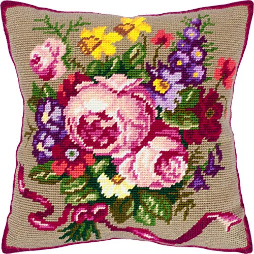 Brvsk Klassischer Blumenstrauß. Stickset mit bedruckter Tapisserie-Leinwand (40 × 40 cm) – Stickkissen-Set für kreative Heimdekoration – Handarbeitsset für erwachsene Anfänger von Brvsk