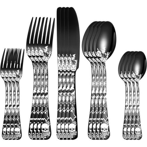 Brxmpn 20-teiliges Bizarres Besteckset, Gothic-Totenkopf-silberbesteckset Für 4 Personen, Skelettblumen-Design Einzigartigem Muster, Geschirrutensilien Für Halloween-Events Brxmpn 20-teiliges Bizarres Besteckset, Gothic-Totenkopf-silberbesteckset Für 4 Personen, Skelettblumen-Design Einzigartigem Muster, Geschirrutensilien Für Halloween-Events von Brxmpn