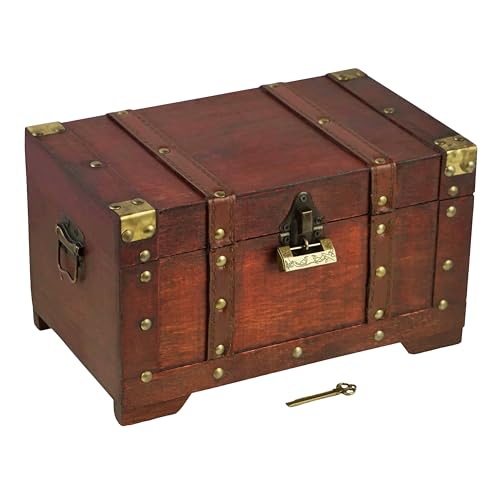 Brynnberg Schatztruhe groß mit Schloss 28x17x16cm Koffertruhe Holztruhe Schatzkiste Vintage-Look Piraten Schatzsuche Holz massiv braun Kolonialstil Schatulle Bauernkasse Holz Piratentruhe Geldtruhe von Brynnberg